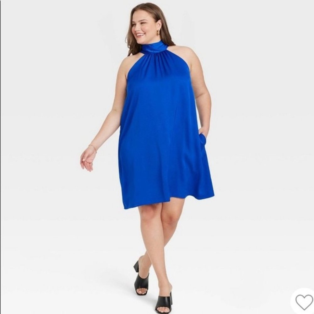 NEW, Sz M, Blue dress Halter Bow from A New Day